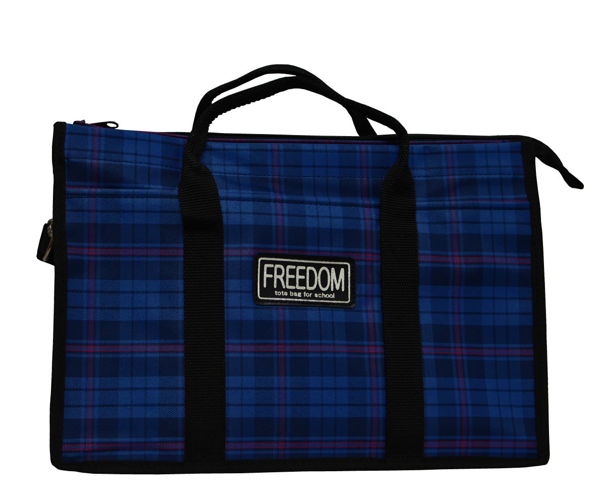 Amazon | 書初め用バッグ チェック柄 青 レッスンバッグ マチ付き